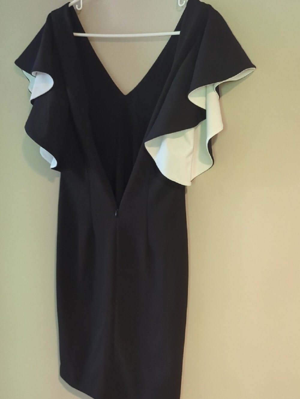 White House Black Market Black Midi Dress with White Ruffle Sleeves - Picture 6 of 8